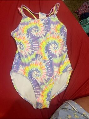 Girls' Tie-Dye One-Piece Swimsuit - Purple & Multicolor